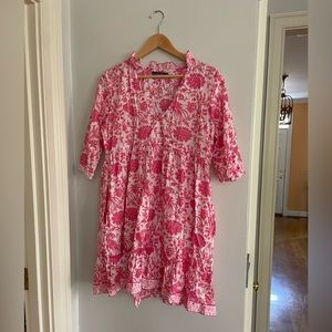 La Plage pink and white linen dress size m
